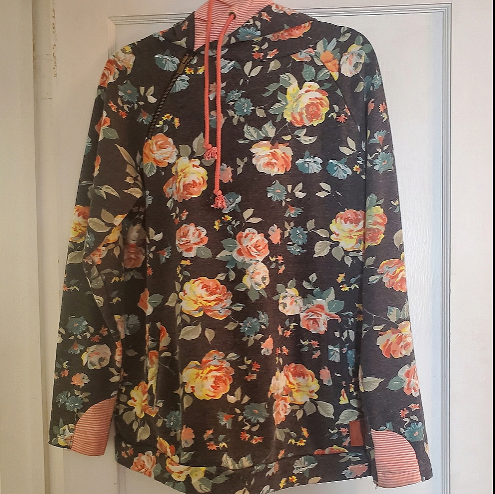 Ampersand double hood floral sweatshirt